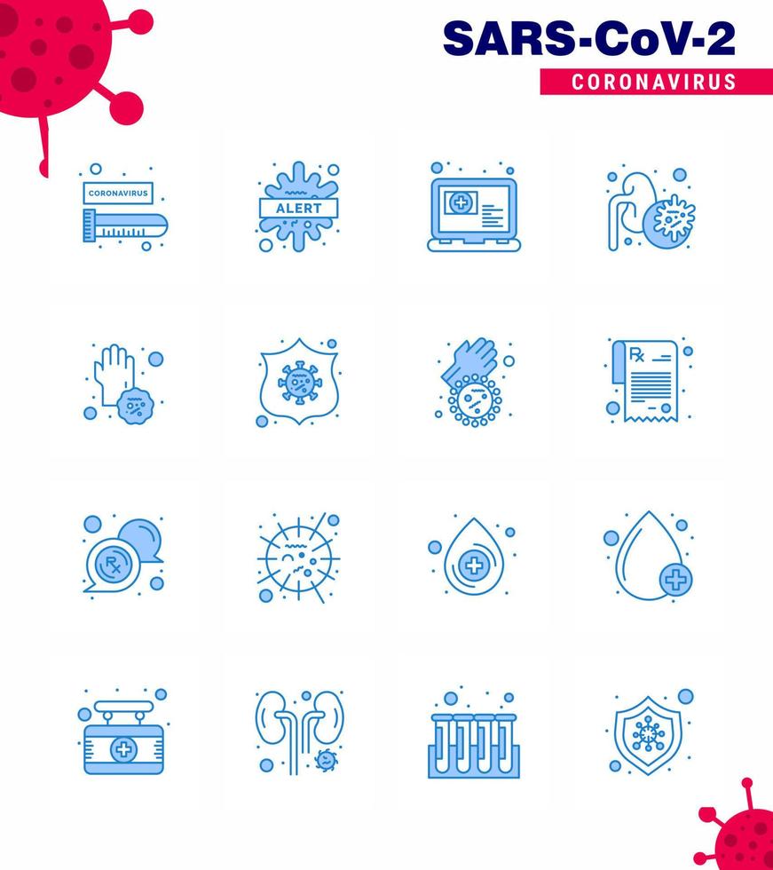 ícones de conscientização de coronavírus 16 ícone azul corona vírus relacionado à gripe, como vírus de pulmões, nomeação de epidemia de vírus, coronavírus viral 2019nov elementos de design de vetor de doença