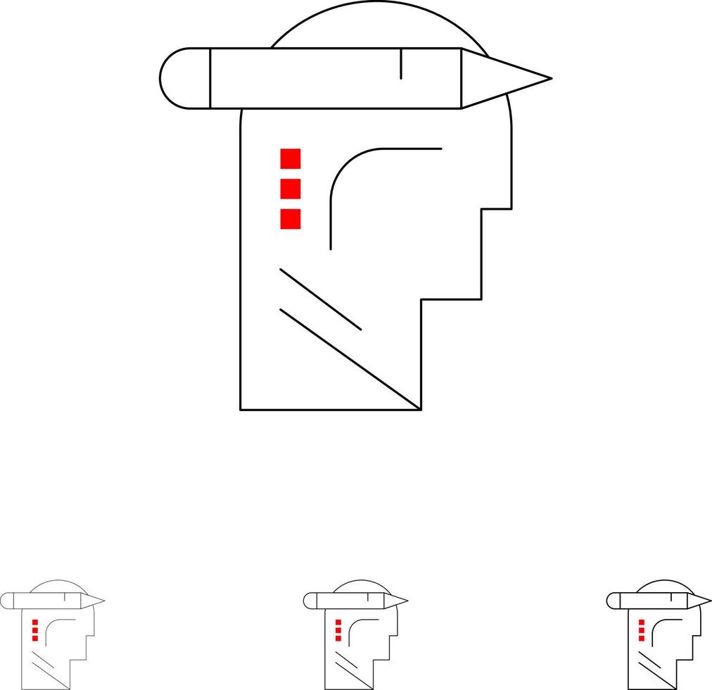 cabeça mente pensando escrever conjunto de ícones de linha preta em negrito e fino vetor