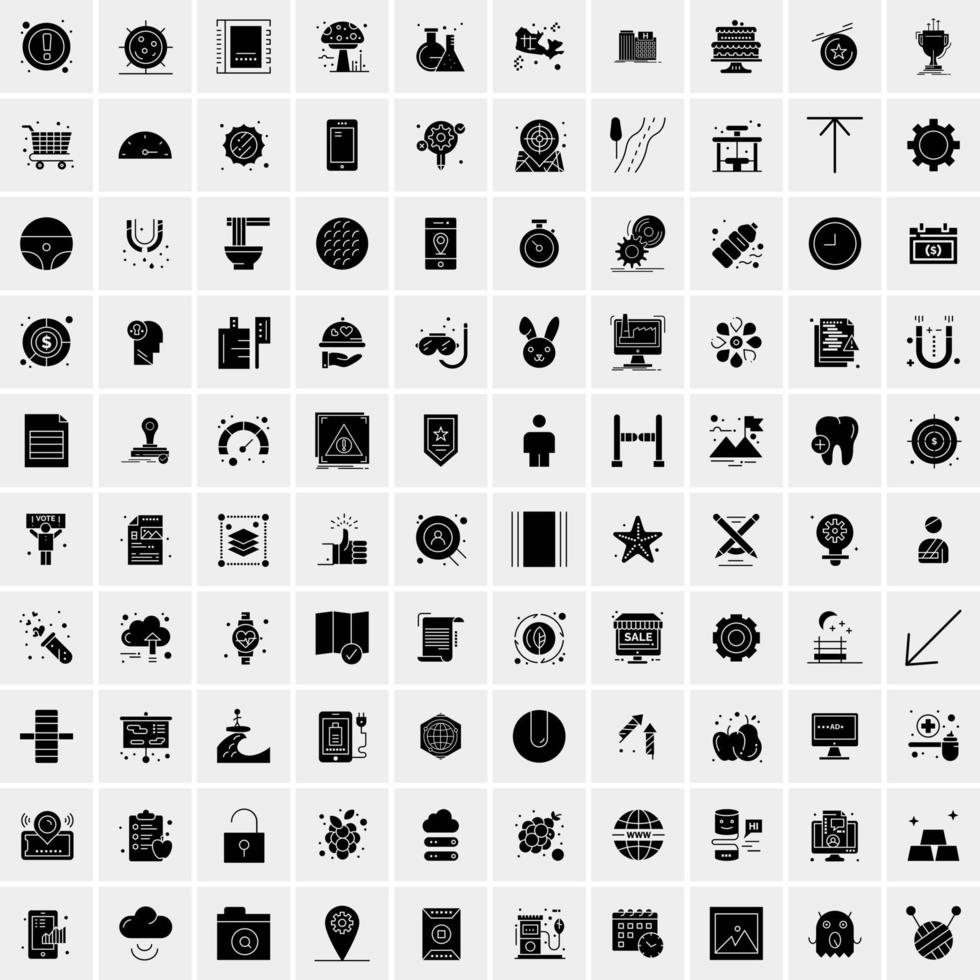 conjunto de 100 ícones sólidos universais vetor