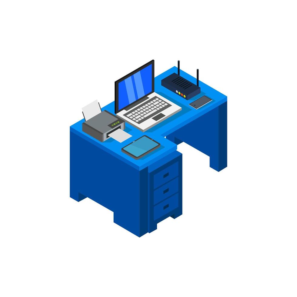mesa de escritório isométrica em fundo branco vetor