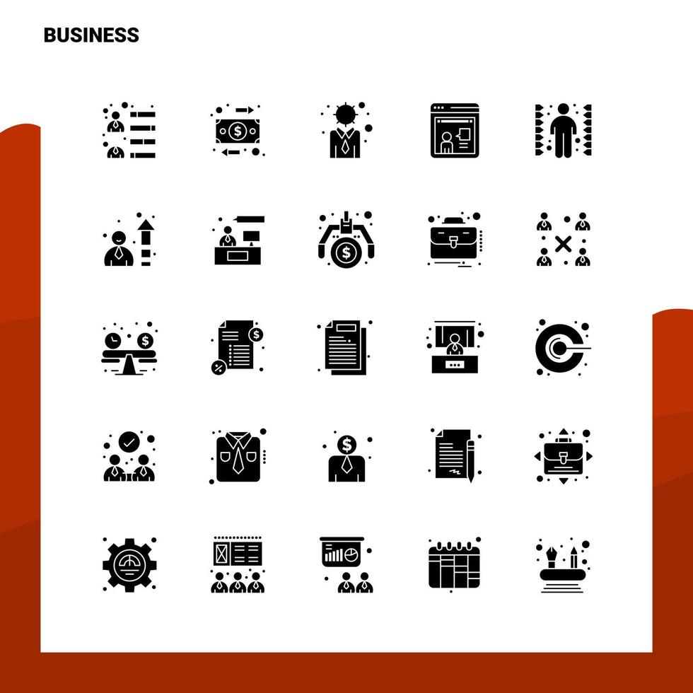 25 conjunto de ícones de negócios modelo de ilustração vetorial de ícone de glifo sólido para web e ideias móveis para empresa de negócios vetor