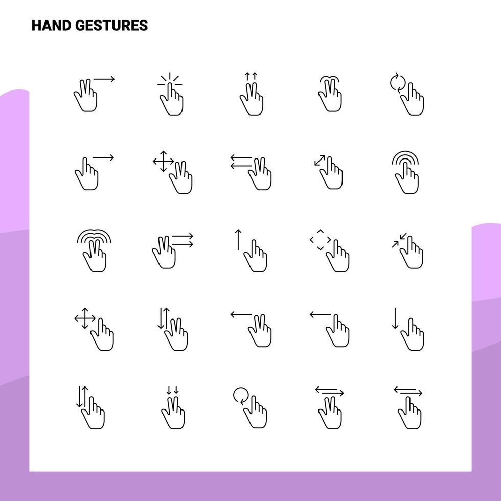 conjunto de ícones de linha de gestos de mão conjunto 25 ícones design de estilo de minimalismo vetorial conjunto de ícones pretos pacote de pictograma linear vetor