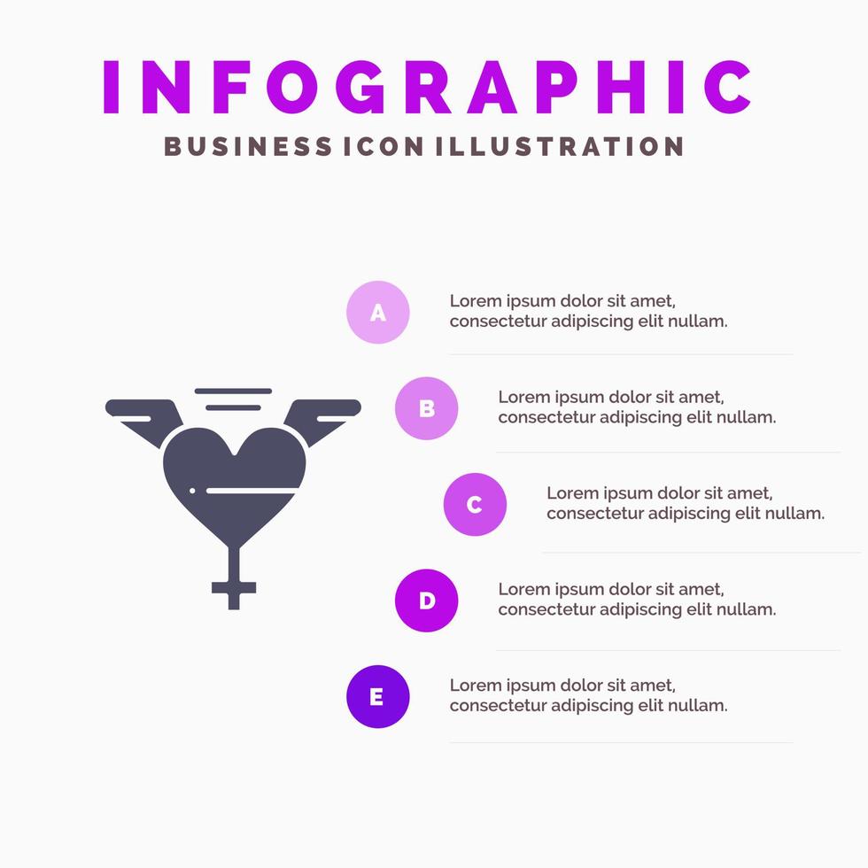 modelo de apresentação de infográficos de amor de asas de coração apresentação de 5 etapas vetor