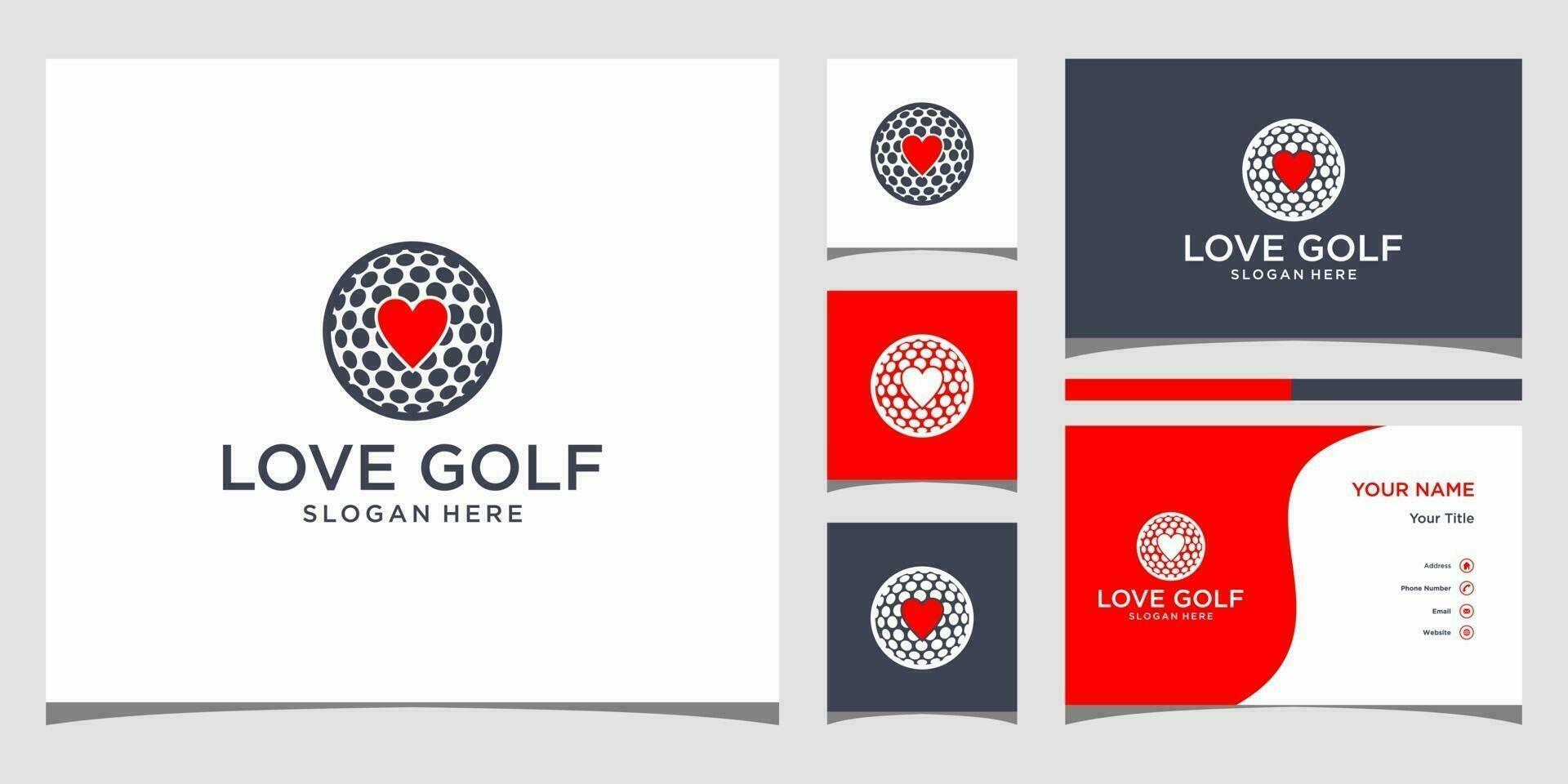 amo modelos de logotipo de golfe e design de cartão de visita vetor