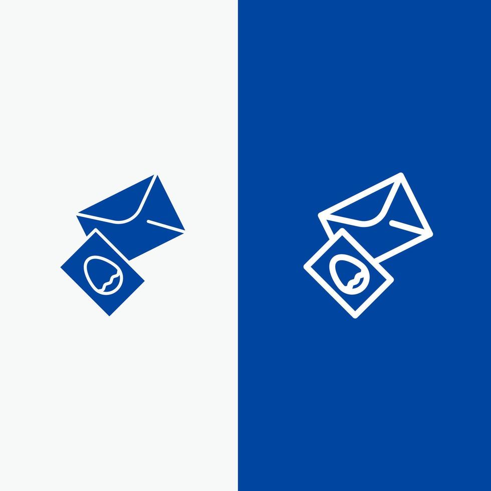 massagem mail ovo linha de páscoa e ícone sólido de glifo linha de banner azul e ícone sólido de glifo banner azul vetor