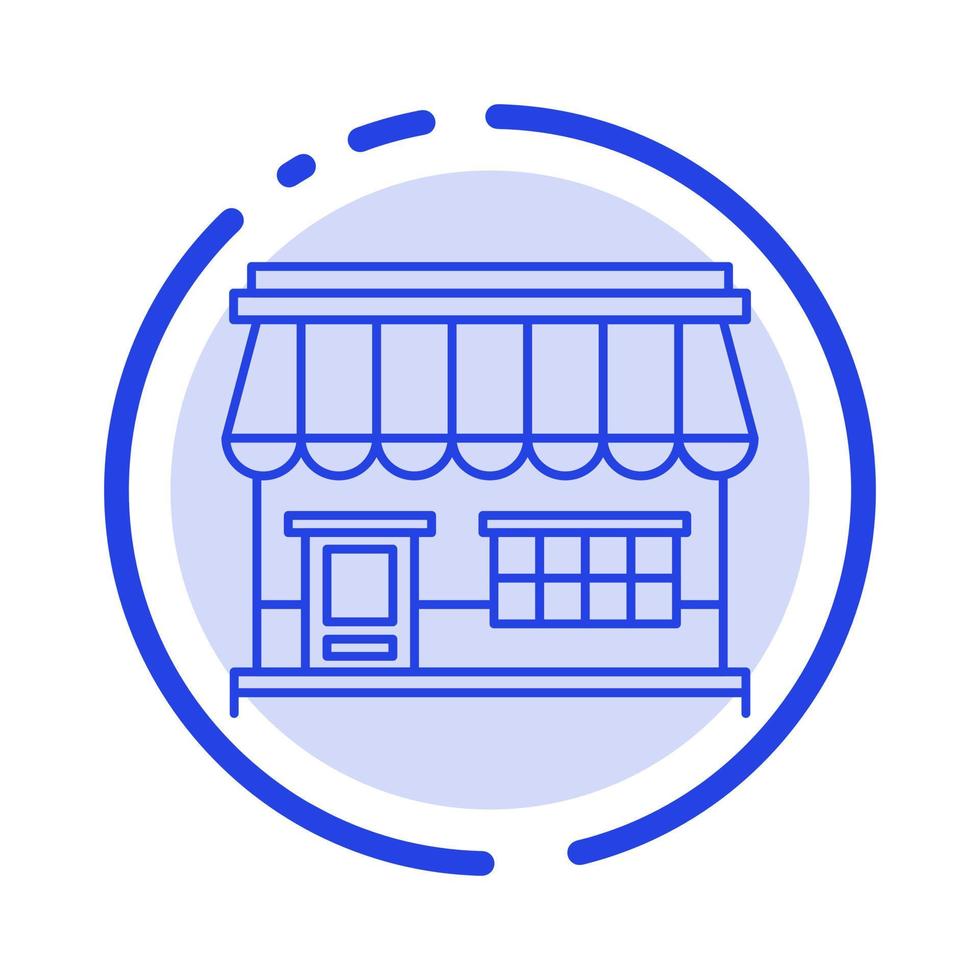 loja de loja de mercado on-line construindo ícone de linha de linha pontilhada azul vetor