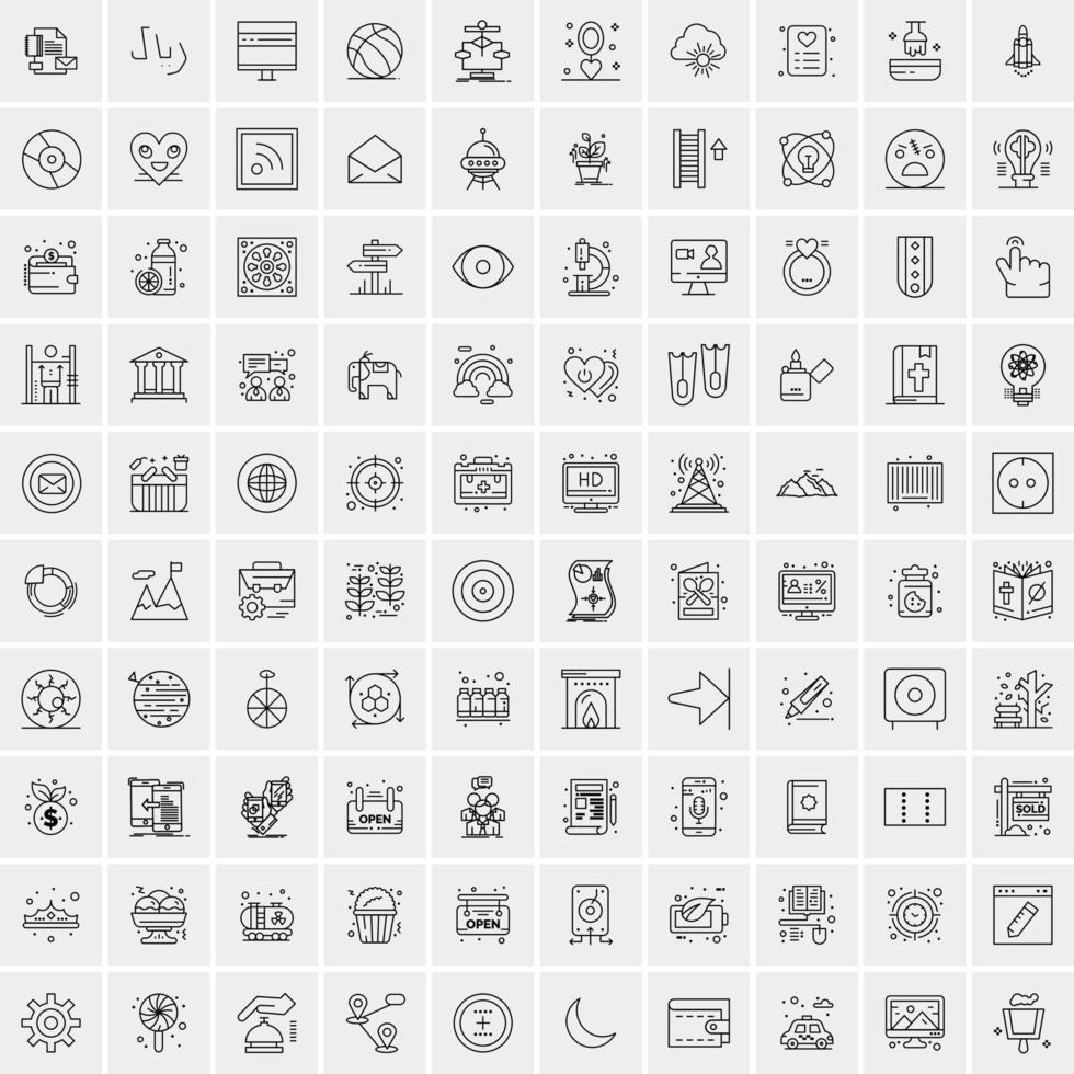 pacote de 100 ícones de linha universal para mobile e web vetor