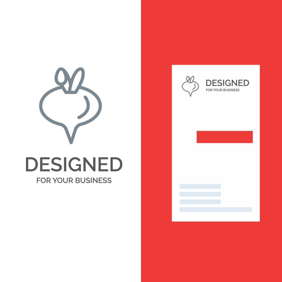 design de logotipo cinza vegetal de nabo de comida e modelo de cartão de visita vetor