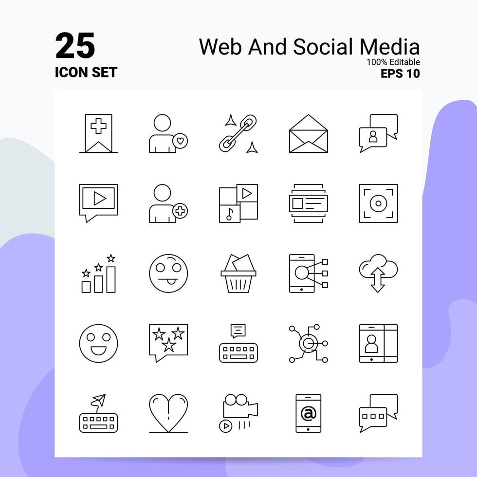 25 web e conjunto de ícones de mídia social 100 eps editáveis 10 arquivos de conceito de logotipo de negócios idéias de design de ícone de linha vetor