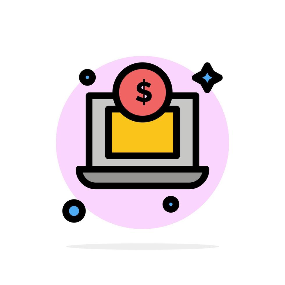 ícone de cor plana de fundo de círculo abstrato de dinheiro de dólar de laptop vetor