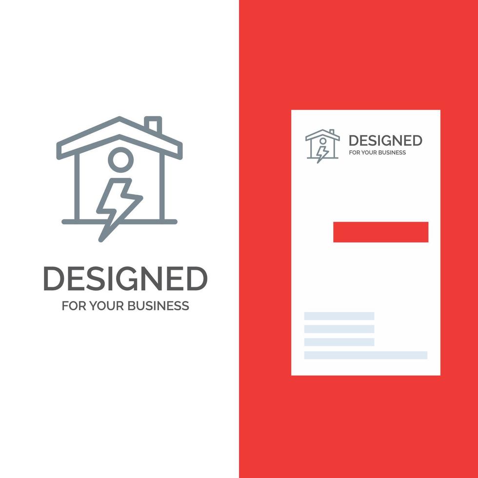 design de logotipo cinza de energia de energia de casa em casa e modelo de cartão de visita vetor