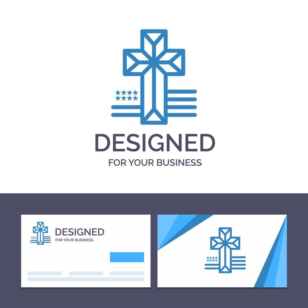 cartão de visita criativo e modelo de logotipo ilustração em vetor igreja cruzada americana