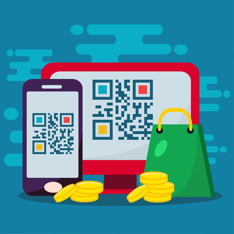 compras online usam ilustração do conceito de código qr vetor