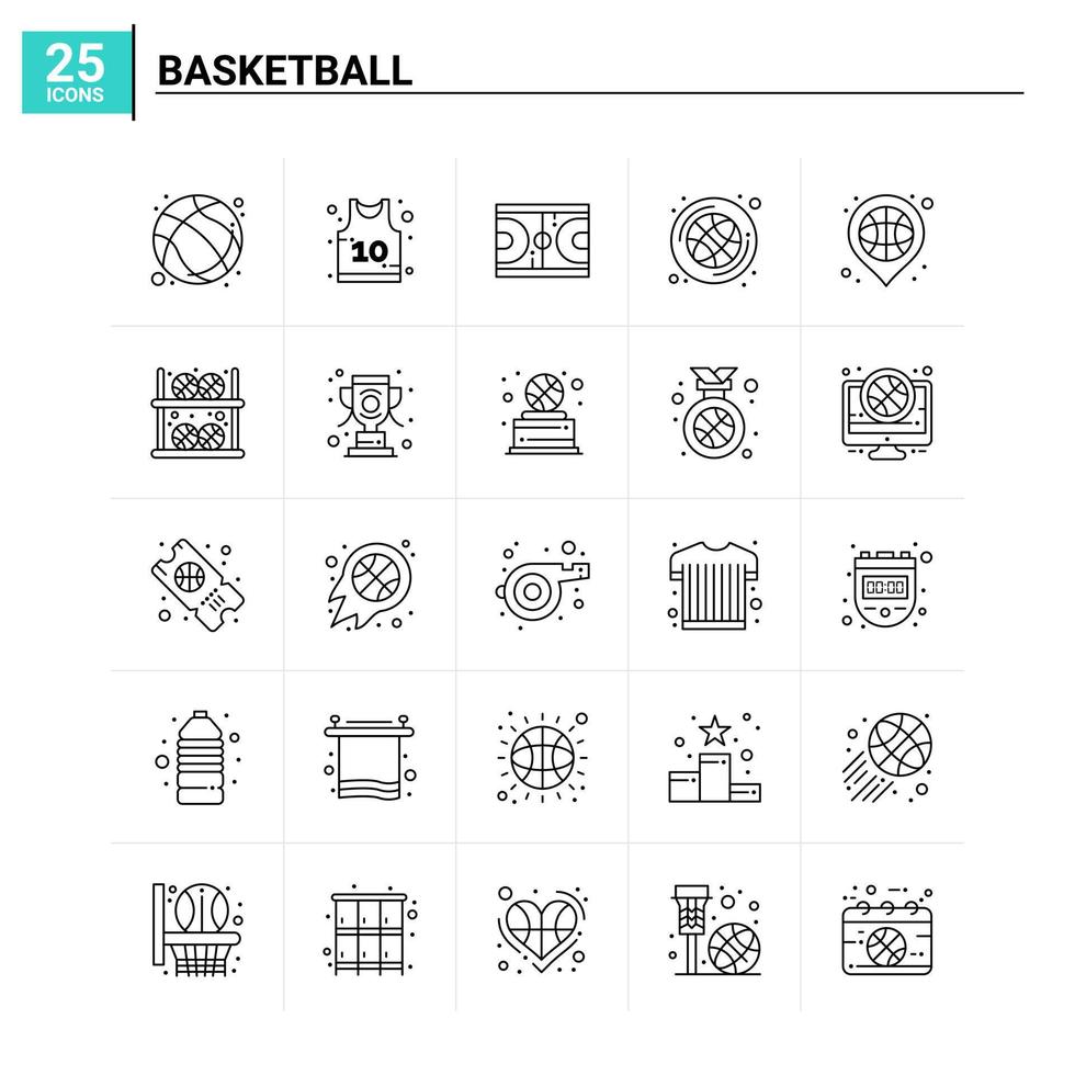 25 conjunto de ícones de basquete de fundo vetorial vetor