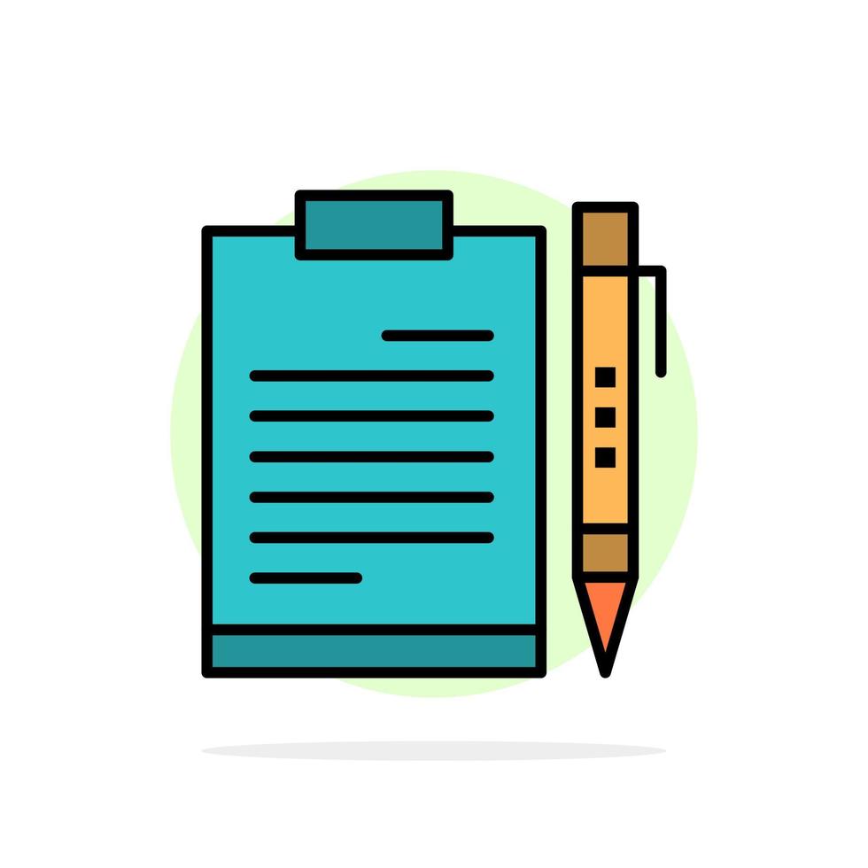 folha de planejamento de página de arquivo de área de transferência de negócios de documento ícone de cor plana de fundo de círculo abstrato vetor