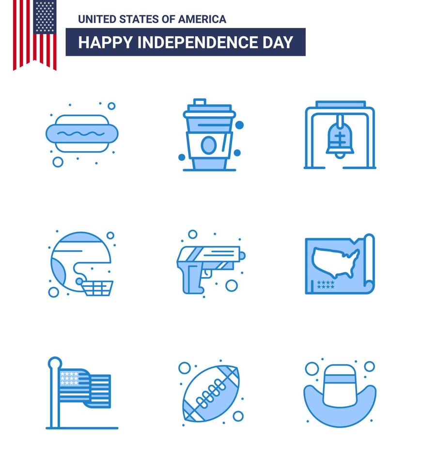 feliz dia da independência 9 pacote de ícones de blues para web e impressão capacete de alerta de esporte unido americano editável elementos de design de vetor de dia dos eua