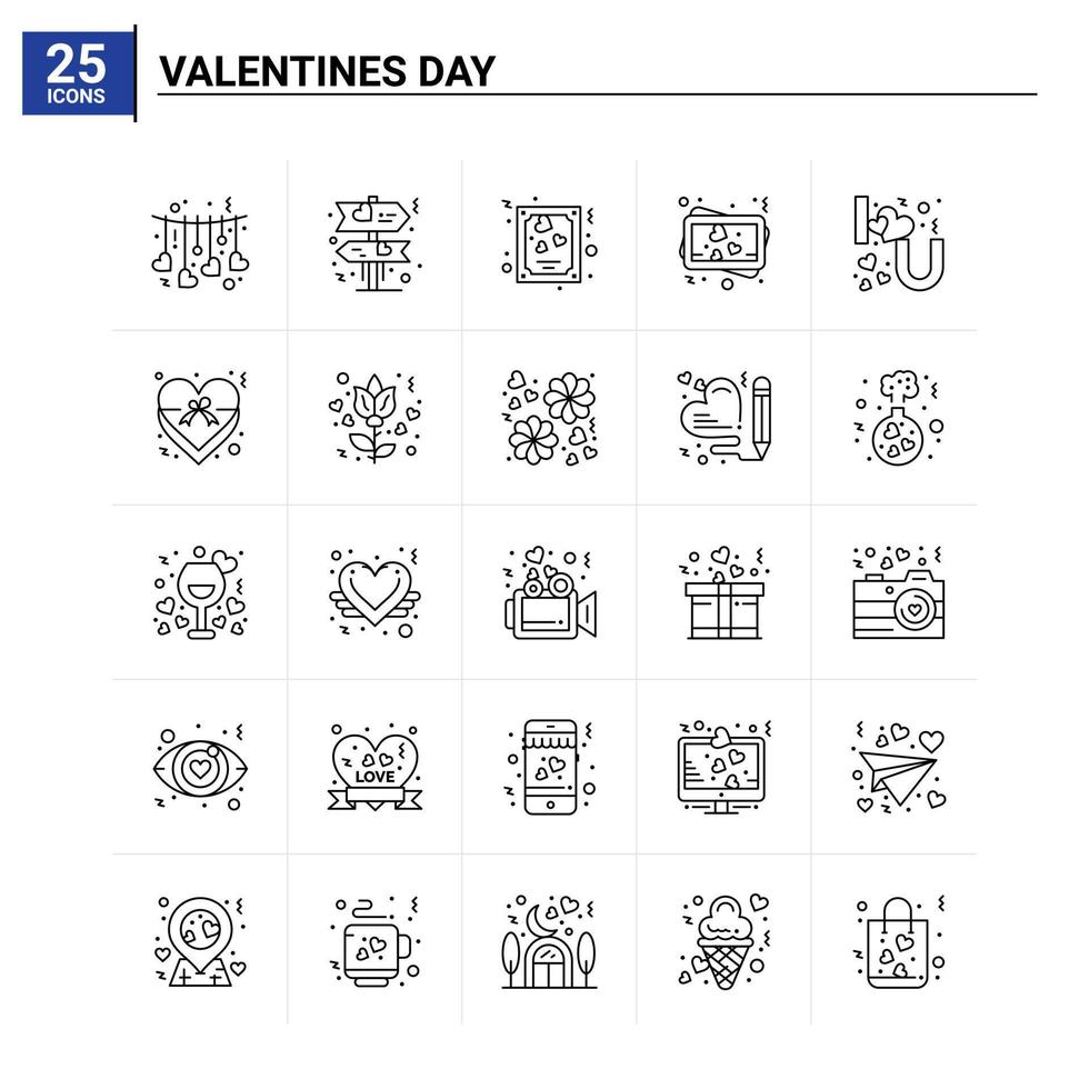 25 ícones do dia dos namorados conjunto de fundo vetorial vetor