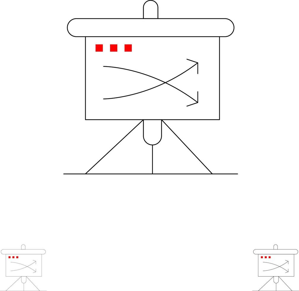 gráfico de planejamento de plano de negócios estratégico conjunto de ícones de linha preta em negrito e fino vetor