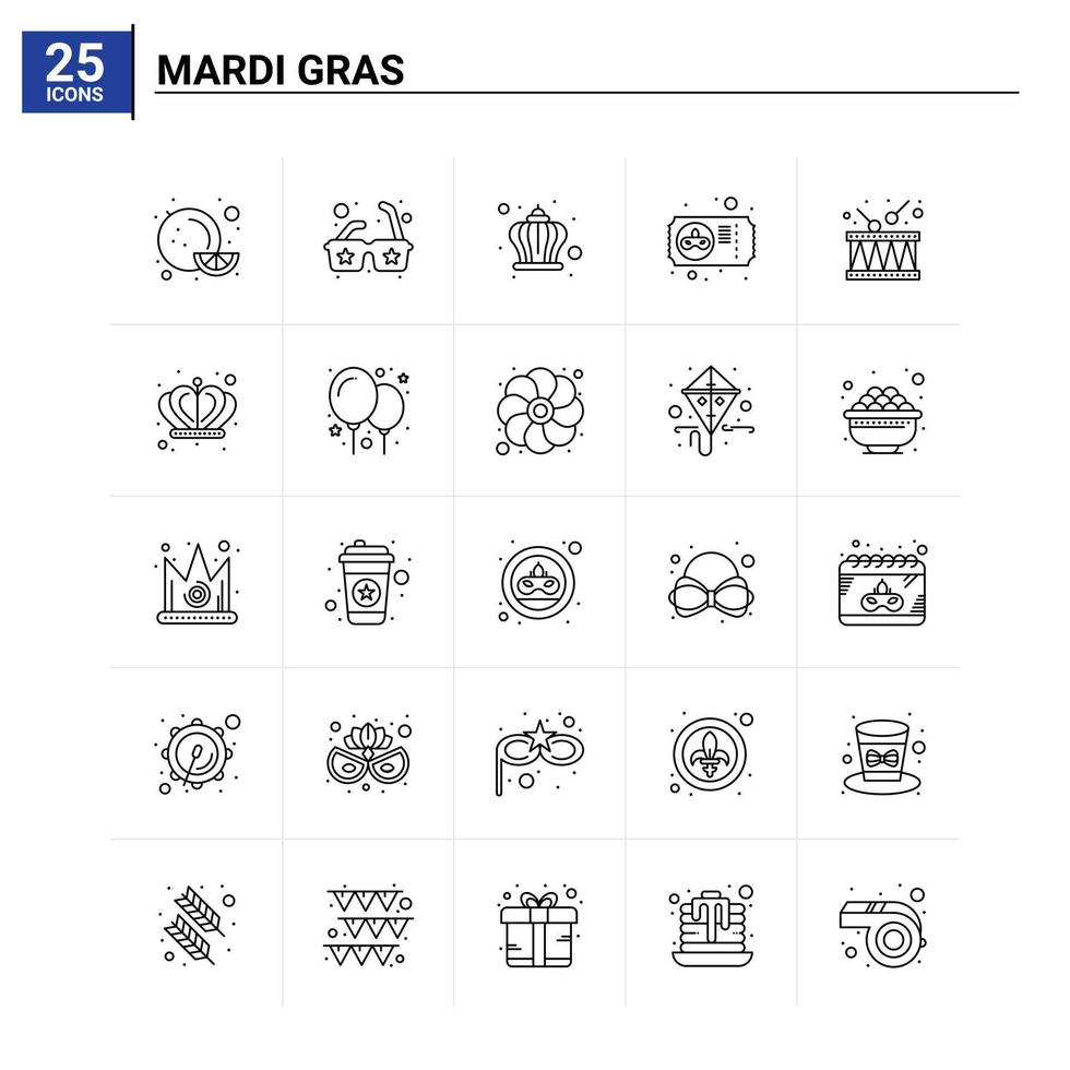 25 conjunto de ícones de mardi gras de fundo vetorial vetor