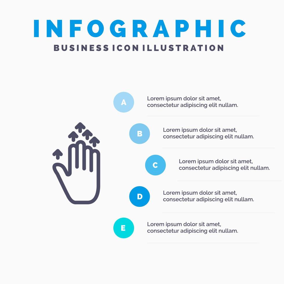 gesto de mão seta para cima ícone de linha com fundo de infográficos de apresentação de 5 etapas vetor