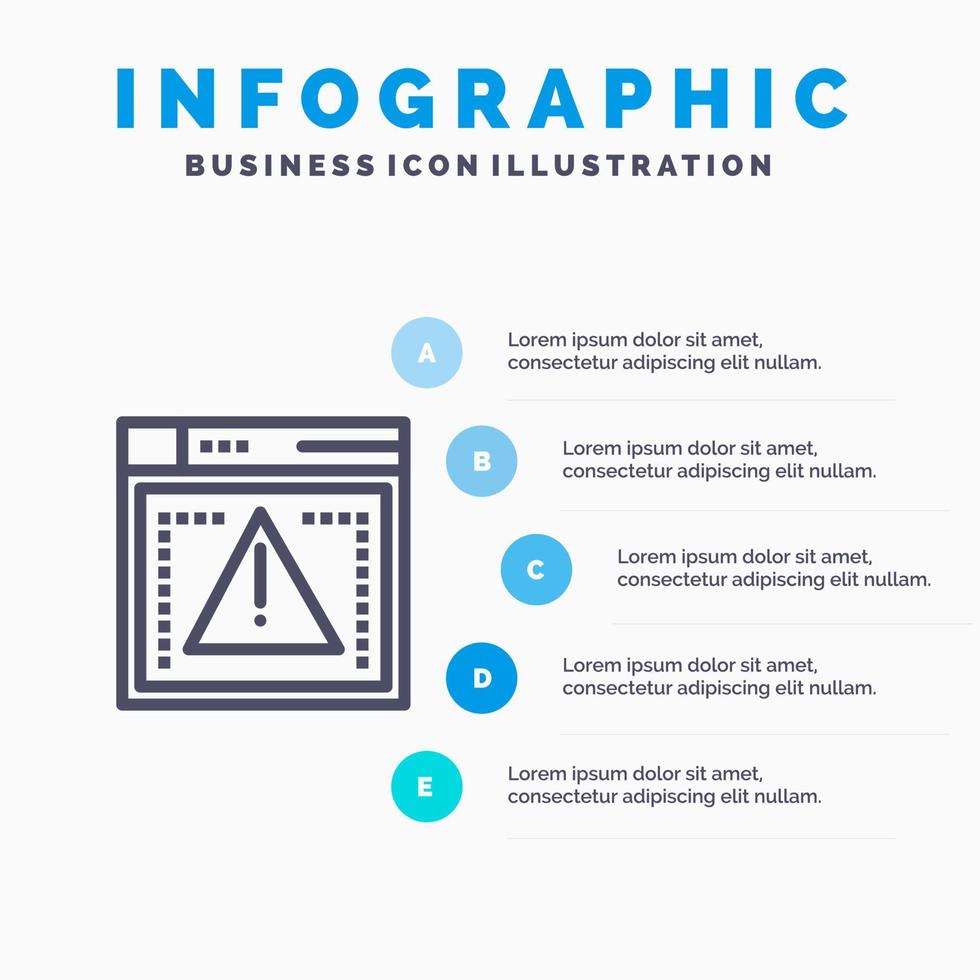 modelo de infográficos azul de erro de codificação de computação modelo de ícone de linha vetorial de 5 passos vetor