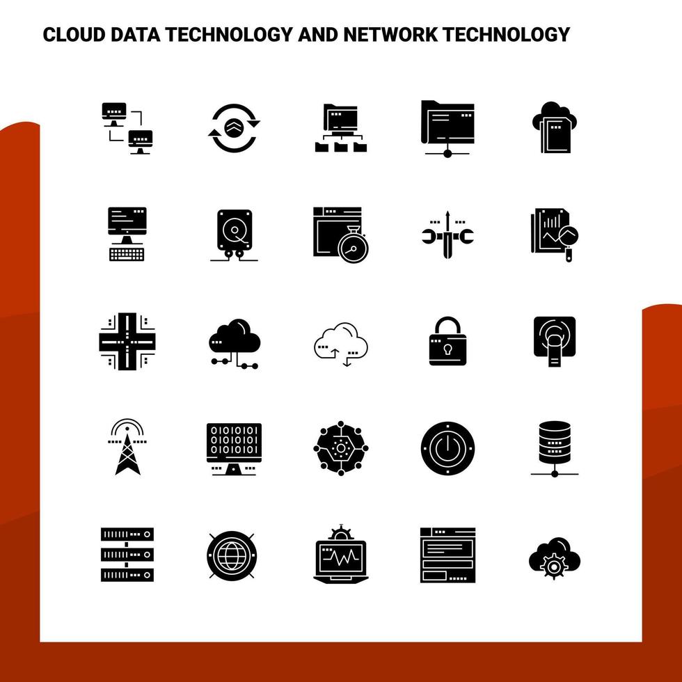 25 tecnologia de dados em nuvem e conjunto de ícones de tecnologia de rede modelo de ilustração vetorial de ícone de glifo sólido para web e ideias móveis para empresa de negócios vetor