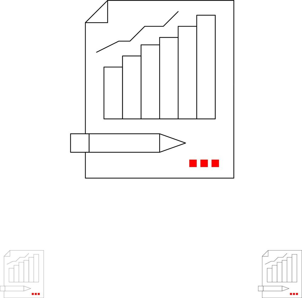 análise de estatísticas análise gráfico de negócios gráfico mercado conjunto de ícones de linha preta em negrito e fino vetor