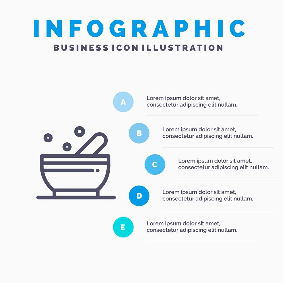 ícone de linha de ciência de sopa de tigela com fundo de infográficos de apresentação de 5 etapas vetor