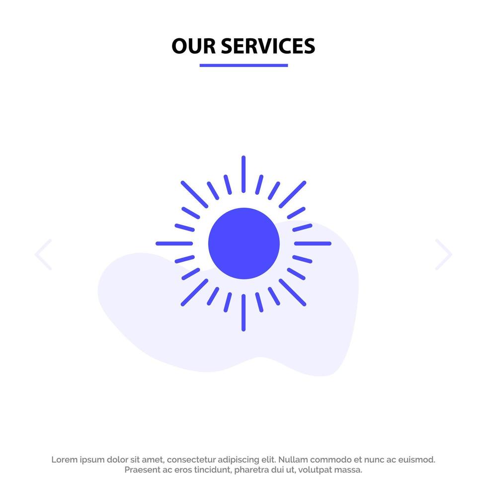 nossos serviços modelo de cartão web ícone de glifo sólido pôr do sol nascer do sol vetor