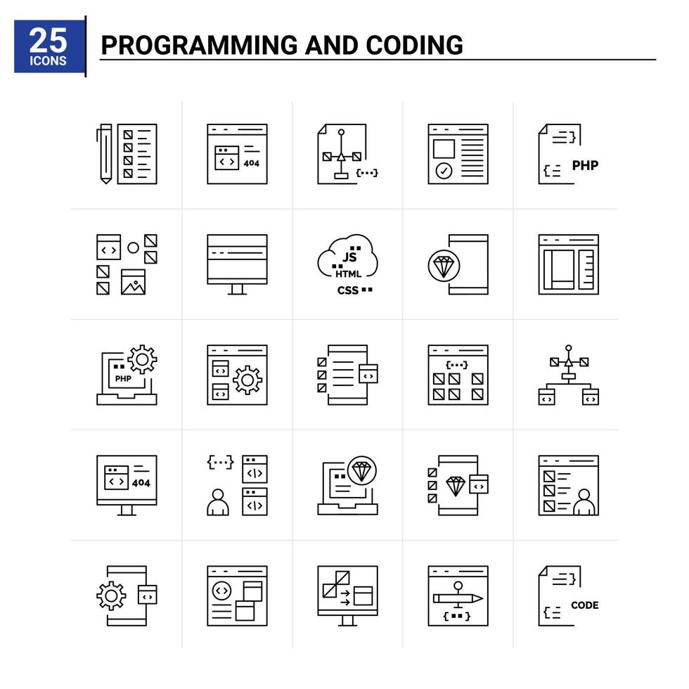 25 conjunto de ícones de programação e codificação de fundo vetorial vetor