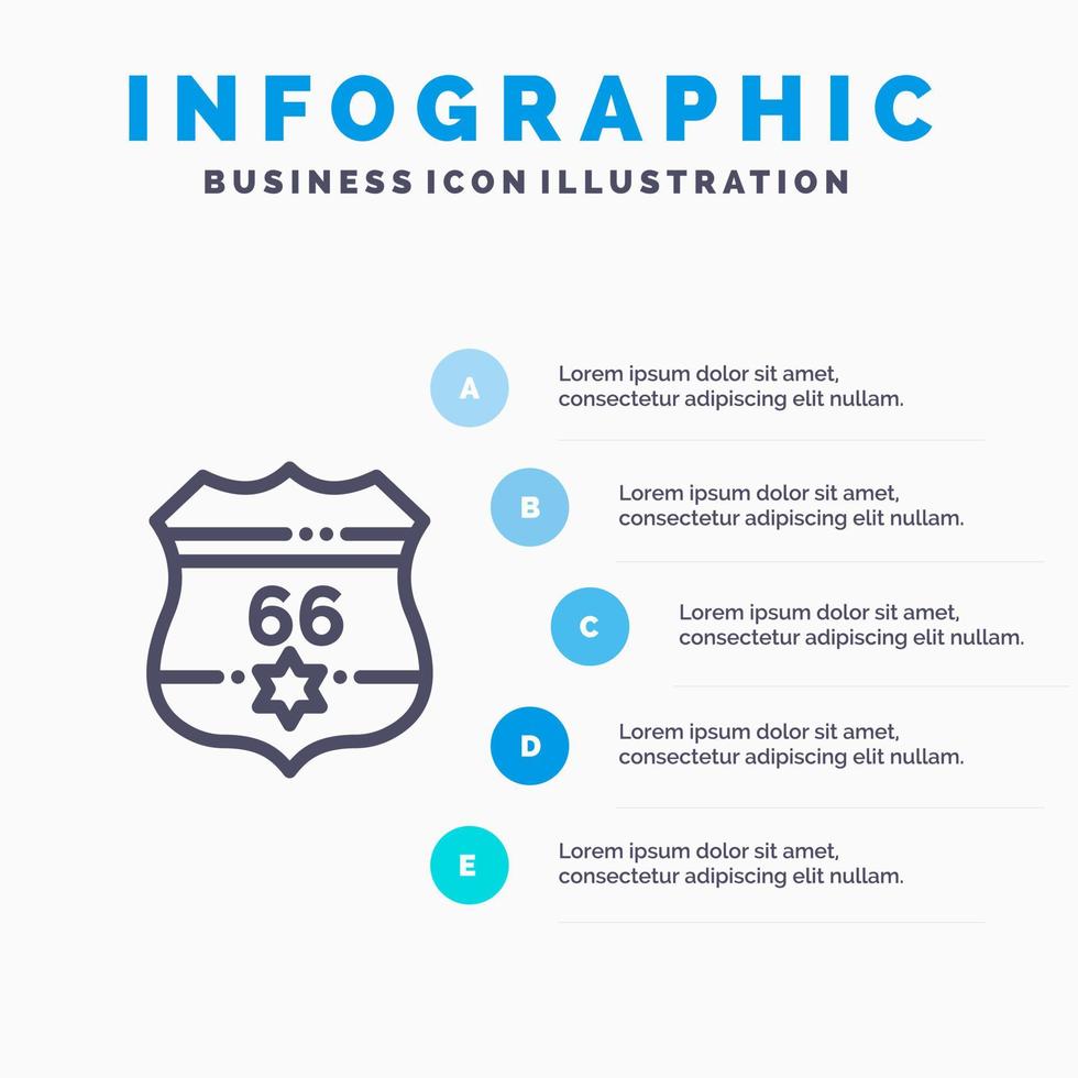 escudo americano ícone da linha de segurança eua com fundo de infográficos de apresentação de 5 etapas vetor