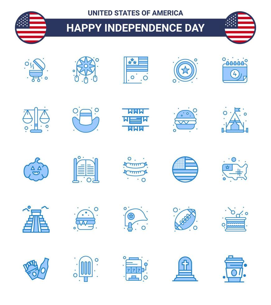 conjunto de 25 pacotes de blues modernos no calendário do dia da independência dos eua país estrela americana editável elementos de design do vetor do dia dos eua