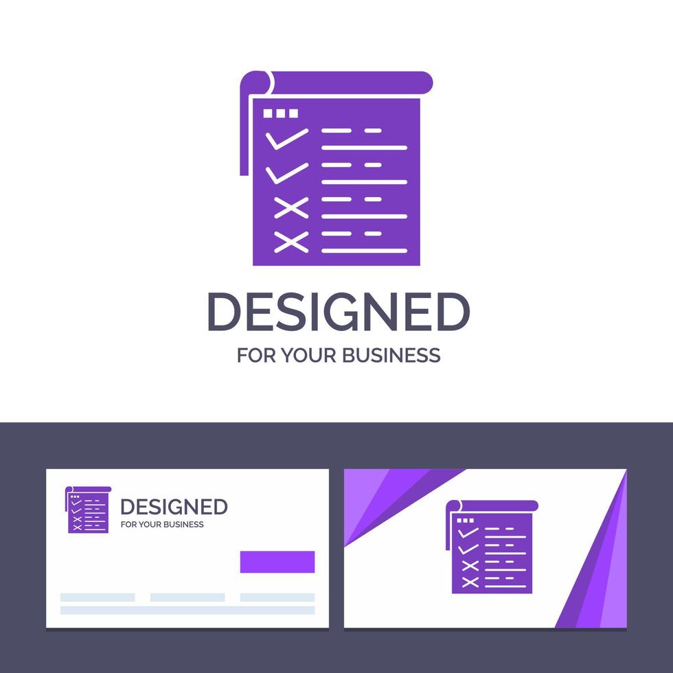 cartão de visita criativo e relatório de teste de lista de verificação de modelo de logotipo qa ilustração vetorial vetor