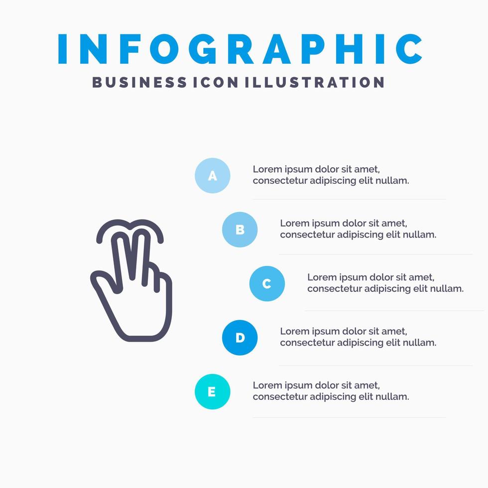 ícone de linha de guia de toque móvel de gestos com fundo de infográficos de apresentação de 5 etapas vetor