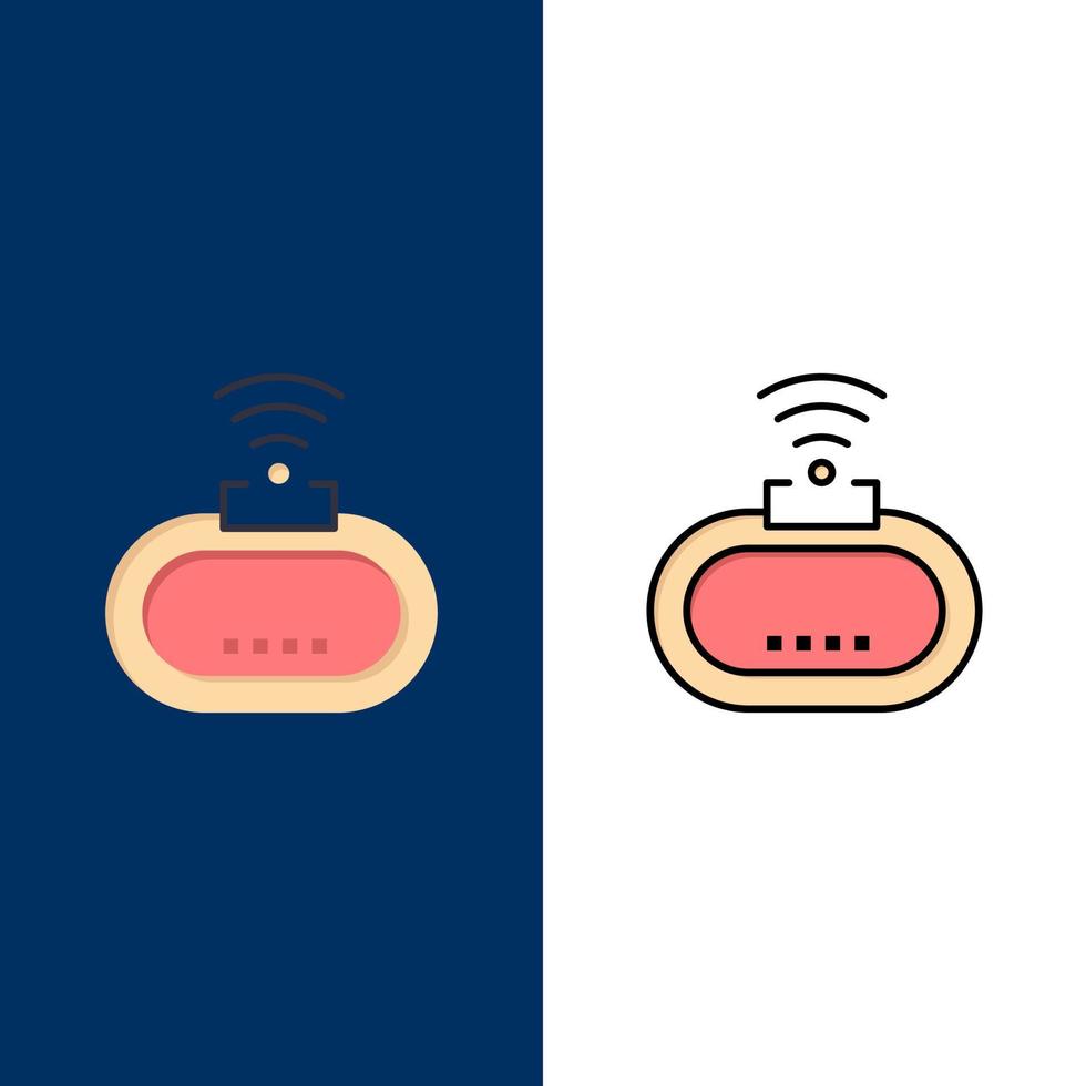 segurança do dispositivo ícones de sinal wifi plano e conjunto de ícones cheios de linha vector fundo azul