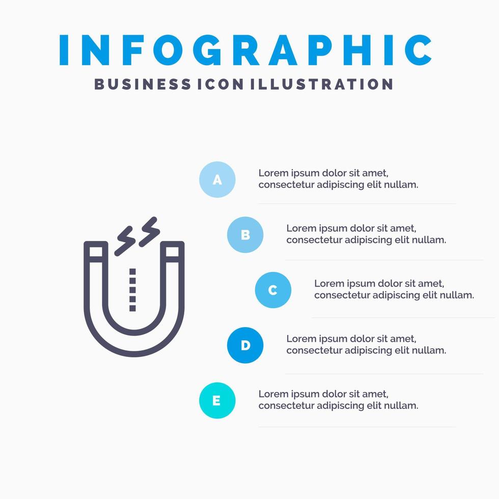 ímã atrair ferramenta de atração modelo de infográficos azul modelo de ícone de linha de vetor de 5 passos