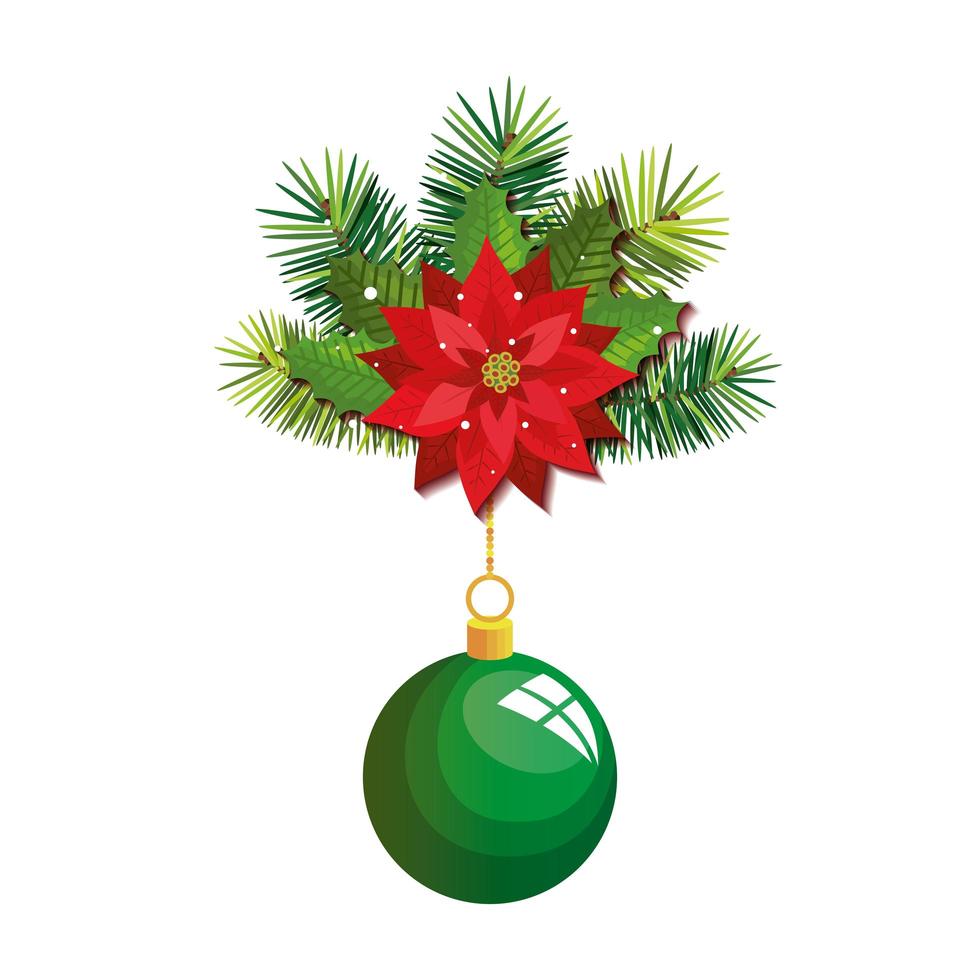 bola de natal pendurada com decoração de flores vetor