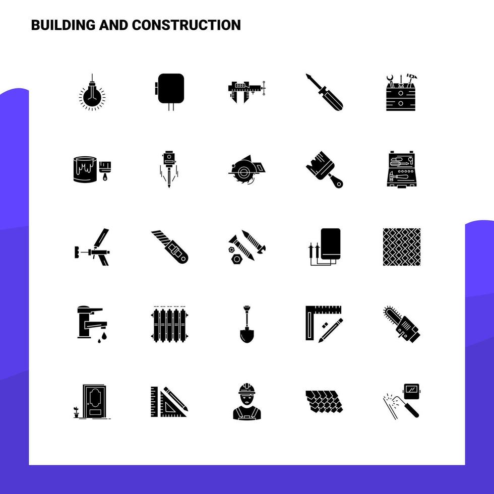 25 conjunto de ícones de construção e construção modelo de ilustração vetorial de ícone de glifo sólido para web e ideias móveis para empresa de negócios vetor