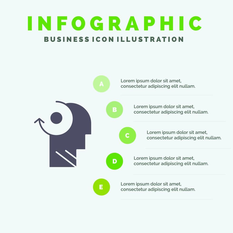 mente clara sua cabeça ícone sólido infográficos 5 passos fundo de apresentação vetor