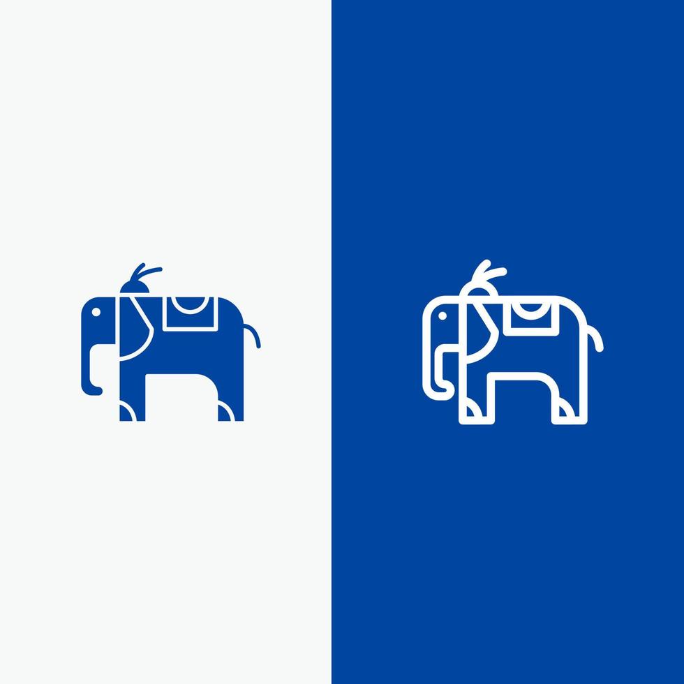 linha animal elefante e banner azul de ícone sólido de glifo vetor