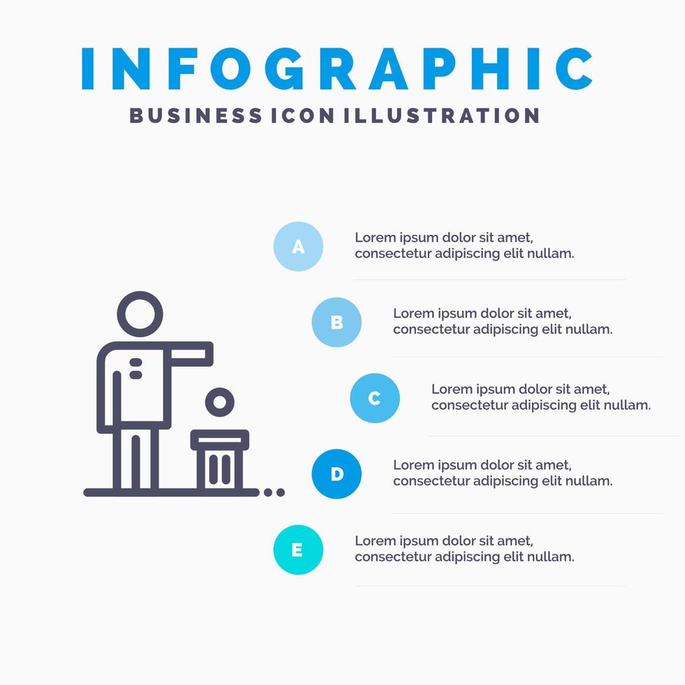 ideias de más ideias reciclando ícone de linha de pensamento com fundo de infográficos de apresentação de 5 etapas vetor