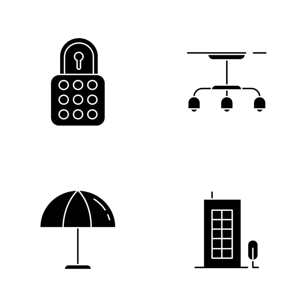ícones de glifo preto de apartamento em espaço em branco vetor
