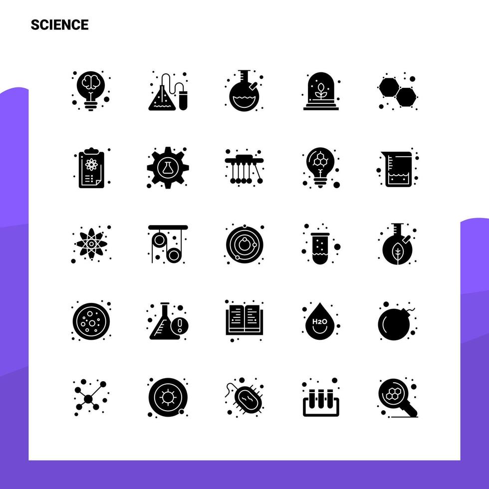 25 conjunto de ícones de ciência modelo de ilustração vetorial de ícone de glifo sólido para web e ideias móveis para empresa de negócios vetor