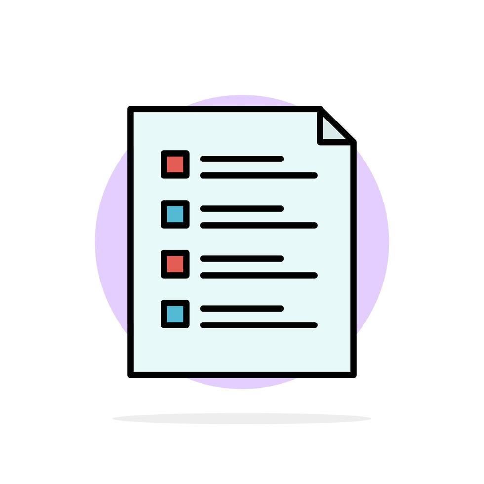 lista de verificação verificar página de lista de arquivos teste de tarefa círculo abstrato ícone de cor plana vetor