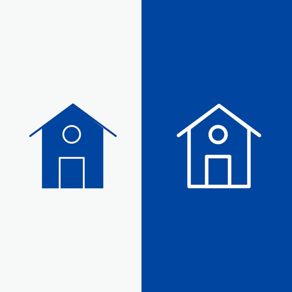linha de construção de casa em casa e ícone sólido de glifo banner azul linha e ícone sólido de glifo banner azul vetor