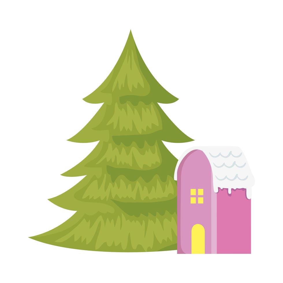 casa com neve e pinheiro ícone isolado de natal vetor