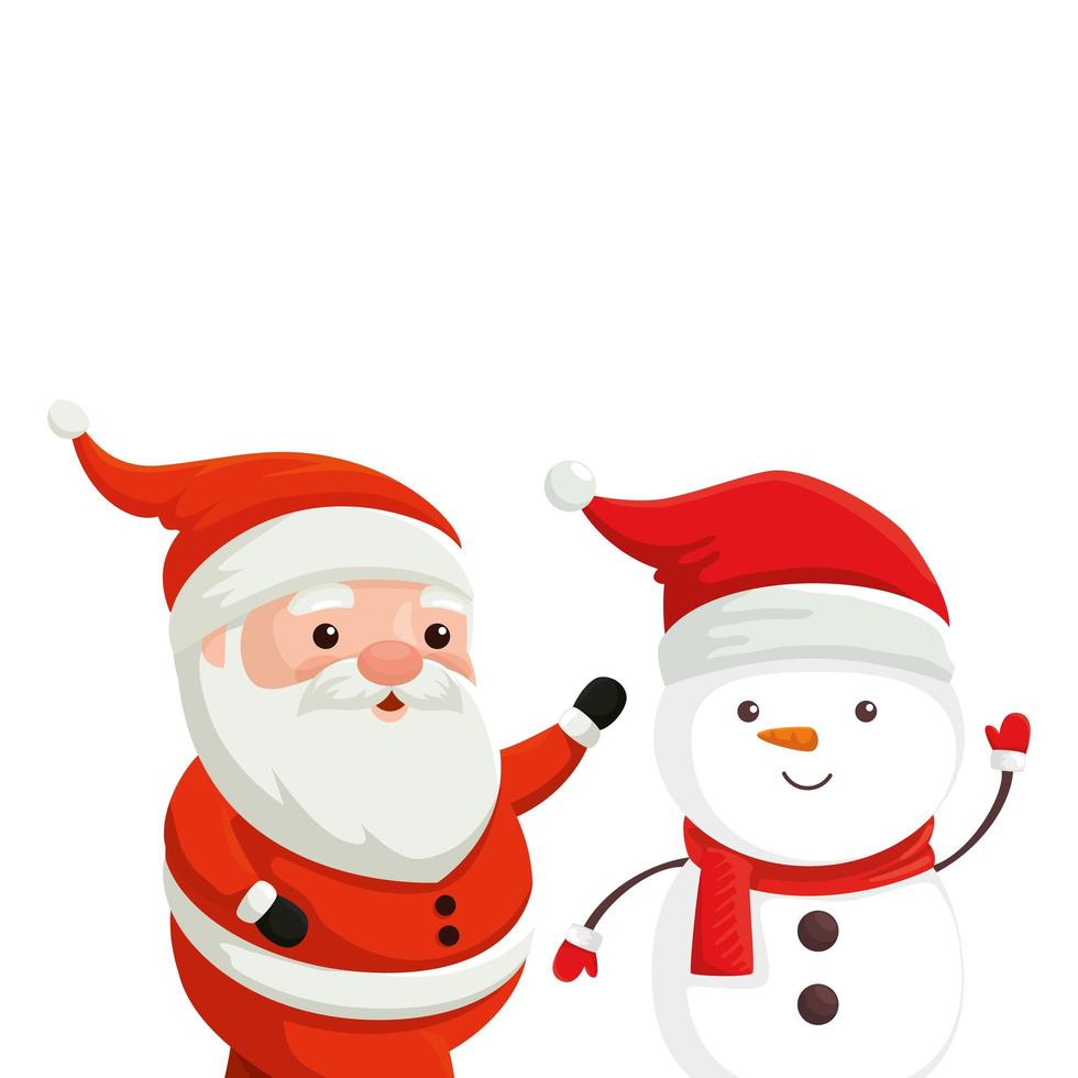 papai noel com bonecos de neve personagens feliz natal vetor