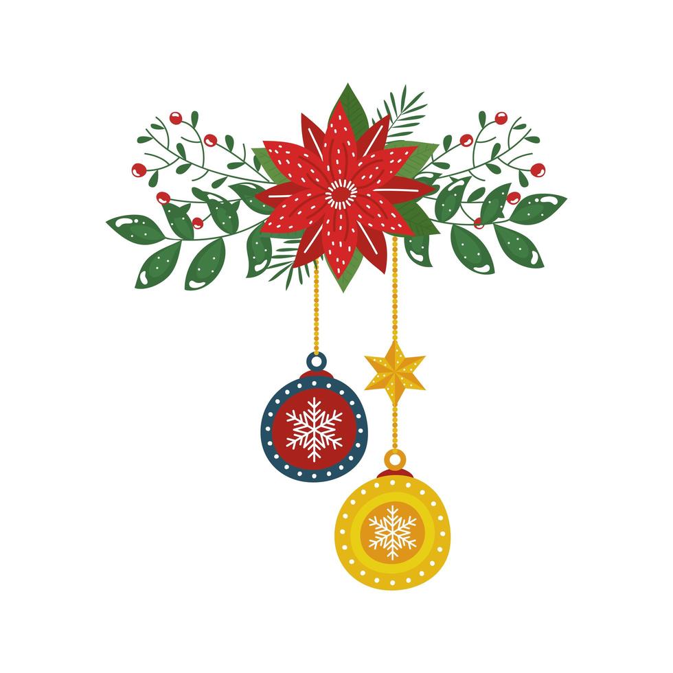 flor de natal com bolas decorativas penduradas vetor