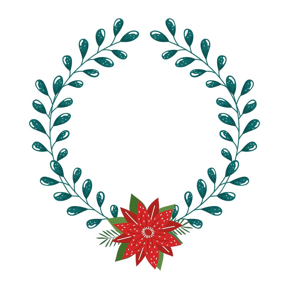 coroa decorativa de natal com flores e folhas vetor