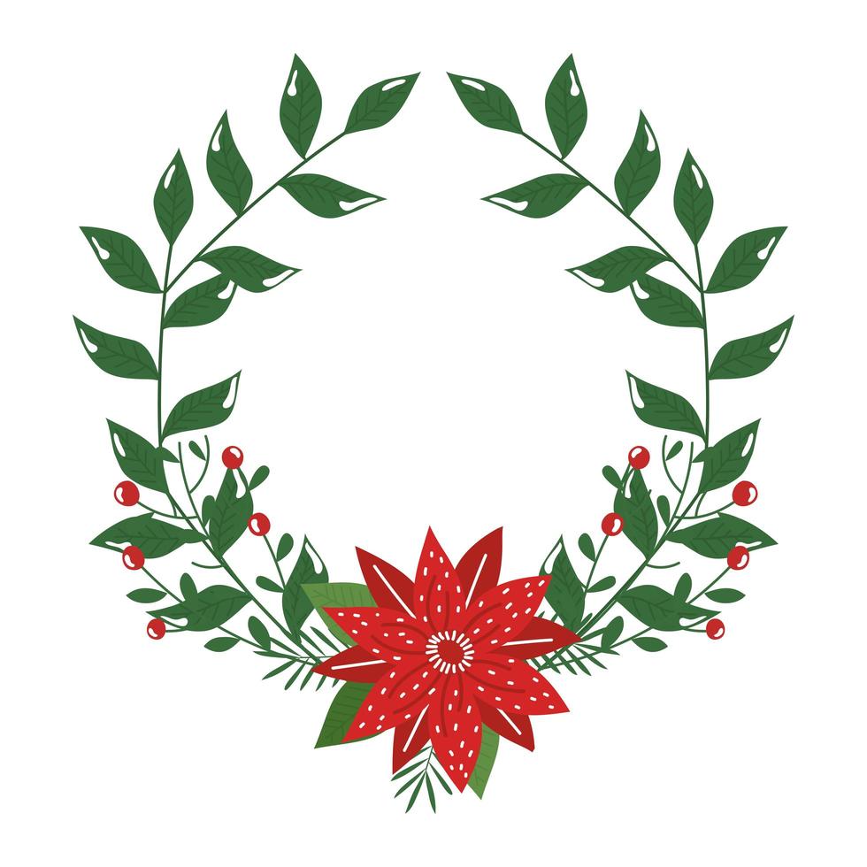 coroa decorativa de natal com flores e folhas vetor